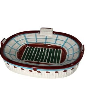 Ceramic Football Theme Chip & Dip Bowl Snack Tray Stadium Sports Field  12x9x2